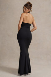 Black Halter-Neck Cut-Out Maxi Dress With Bow
